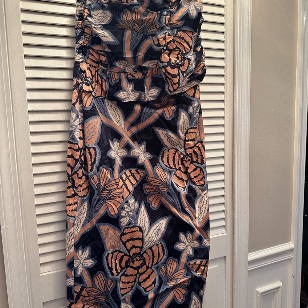 Floral Strapless Dress in Navy and Peach
